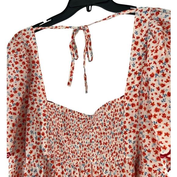 Old Navy Blouse Size 4X Floral Boho Babydoll Tie Back Short Flutter Sleeves Top - Picture 6 of 12